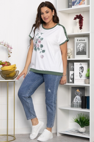 Блуза Далия (бело-оливковая) Б13805-20М